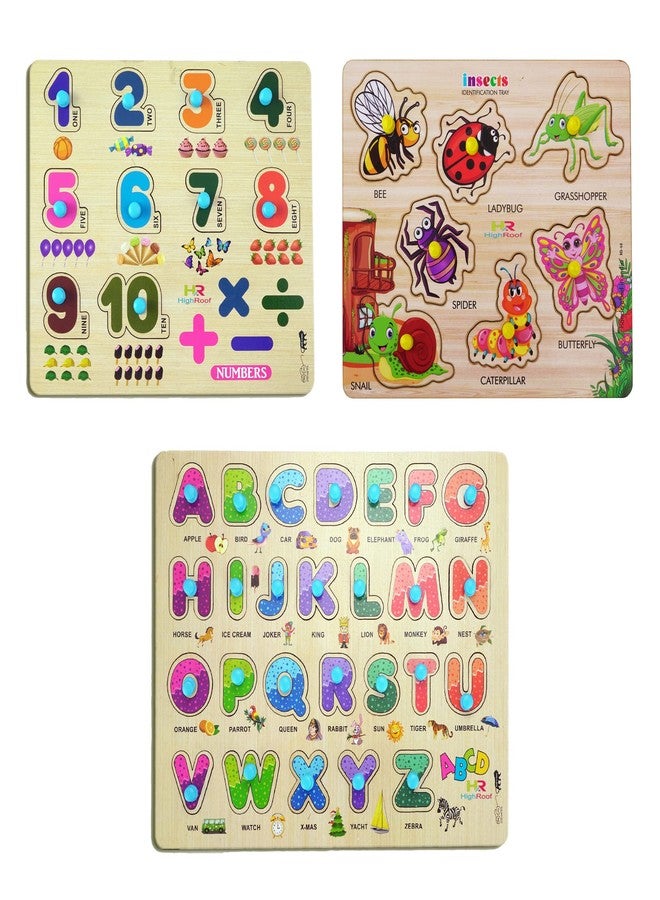 HIGHROOF® Kids Fort Pre Nursery Educational Jigsaw Puzzles for Adults Kids Learning Toys Kit Board Game 3 pcs Set of Numbers Alphabets & Insects Educational Toy - Image 1